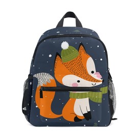 Children's Backpack, Kids Schoolbag Merry Christmas And New Year Cute Fox Students Bookbag for Boys Girls, Chest Strap One Size