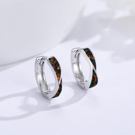 Black Opal Hoop Earrings 925 Sterling Silver 15mm Hinged Huggie Earrings Find Jewelry Birthday Gifts for Women