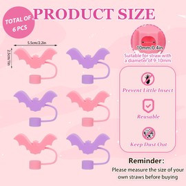 JarThenaAMCS - Funda de silicona para Halloween, 6 piezas, color rosa, morado, portátil, con punta de pajita, reutilizable, para accesorios de taza de 0.4 pulgadas