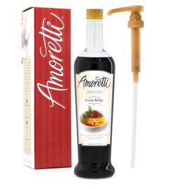 Amoretti - Premium Creme Brulee Syrup, 94 Servings Per Bottle (750 ml), with Pump for Flavoring Coffees, Cocktails, and other Beverages, Gluten Free, GMO/GEO Free, Preservative Free
