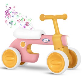 Henry & Colin Baby Balance Bike for 1 to 3 Year Old Girls, 4-Wheel First Bike, Toddler Walker Riding Toy with Colorful Light and Music, Birthday Gift for 1 2 3 Year Olds (Classic Pink)