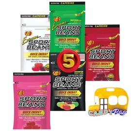 (PACK OF 5) Jelly Beans Extreme - Carbs, Electrolyte, Vitamins B & C - Energy Sport Candy - Comes With One Resealable ZipBag