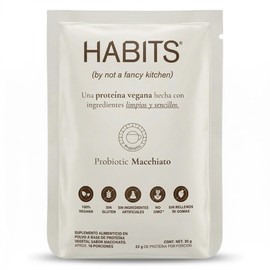HABITS BY NOT A FANCY KITCHEN  Proteína Vegetal en Polvo  Macchiato  16 Sobres Cont. Net 30.5g  23.5 g de Proteína Por Porción  Sin Azúcares Añadidos 
