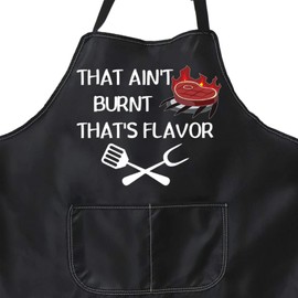 PXTIDY BBQ Apron Funny Grill Apron That Ain't Burnt That's Flavor Novelty Kitchen Cooking Grilling Chef Aprons for Men
