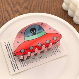 Alien Ship Design Hair Claws Non Slip 3.9" Hair Clips for Women Girls Medium Thick Hair Accessories, Pink