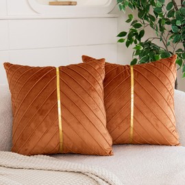 WACOMECO Velvet Throw Pillow Covers, Pack of 2 Soft Gold Decorative Cushion Covers for Couch Sofa Living Room Home Decoration, Burnt Orange, 18x18 inch