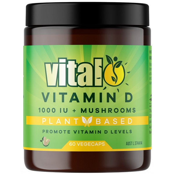 Vital Vitamin D 1000IU + Mushrooms Plant Based VegeCaps 60
