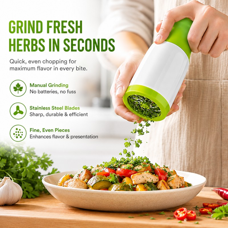 Manual Herb Grinder for Kitchen Prep – Handheld Parsley, Cilantro