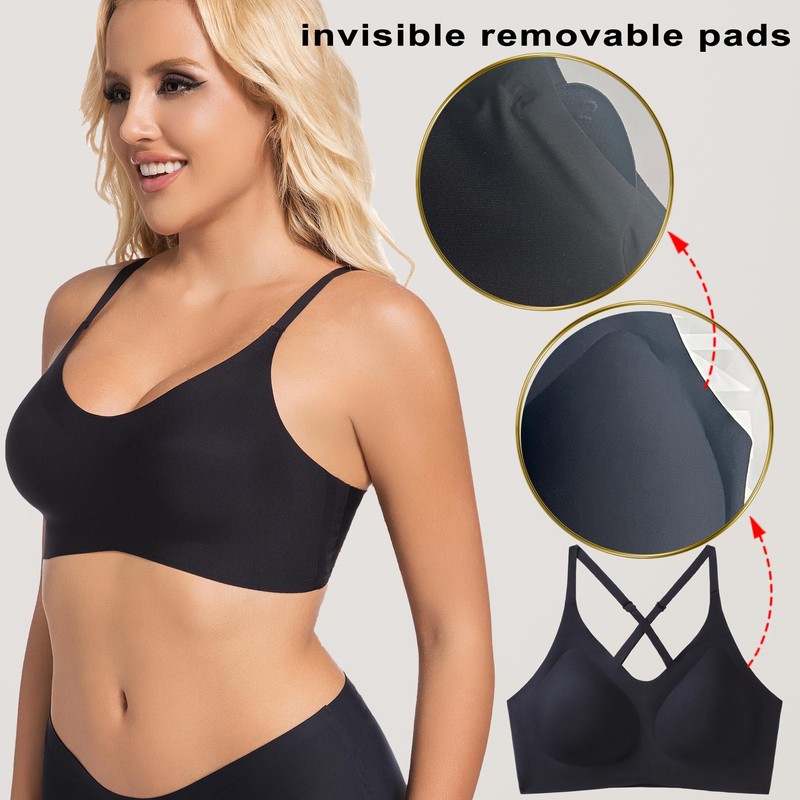 PRETTYWELL Bralettes for Women Padded, Cross-Back Bras for Women Wirefree,