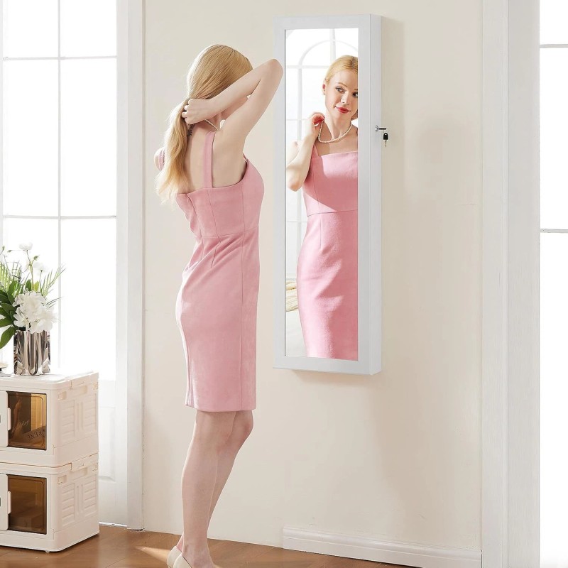 ANTONIA Lockable Jewelry Cabinet w/ Full-Length Mirror Wall Door Mount