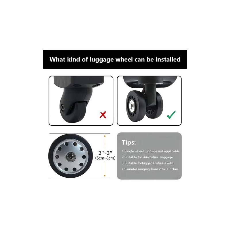 Fundas Silicona Luvan 8 Piezas Negro para Ruedas de Maleta