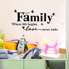 Large Family Wall Stickers Wall Art Decor Family Where Life Begins and Love Never Ends Wall Decal Removable Vinyl Decal Art Mural for Living Room Bedroom Kitchen Decoration