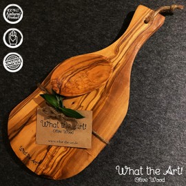 What the Art!® Olive Wood "Serrano" Size M | Olive Wood Chopping Board Including Dipping Bowls | Handmade | Approx. 30 x 15 x 2 cm | Cheese Board - Serving Board - Bread Board - Snack Board