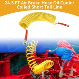 Partuto 25 Circle Air Brake Hose Oil Cooler Coiled Short Tail Line Brake Coil Cable for Trucks Tractors Assembly with M22x1.5 NPT Fitting Yellow 24.5FT
