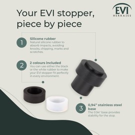 EVI Hardware | Door Stop | 0,94 x 1,18 "Black Lacquered Stainless Steel | Threaded Base | Includes Screw + Clamping Plug + Protectors White and Black | Mod. I-29124x35-NG