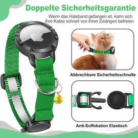 Airtag Katzenhalsband - Integriertes Katzenhalsband Airtag Wasserdicht,Reflektierendes Airtag Halsband Katze Halsband mit Sicherheitsverschluss Gummizug für Kätzchen Klein Hund (Grün XS)