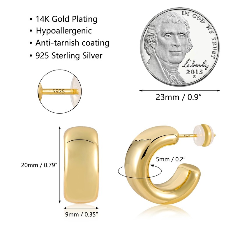 ALEXCRAFT 14K Chunky Ohrringe Gold Klein Creolen Gold Breit Geschenk