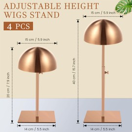 Sintuff 4 Pcs Hat Display Stand 7.9-15.7inch Adjustable Wigs Head Holder Stand Anti Rust Non Slip Stable Stainless Steel Metal Rack for Hat Storage Wig Styling Practice(Rose Gold,Square Base)