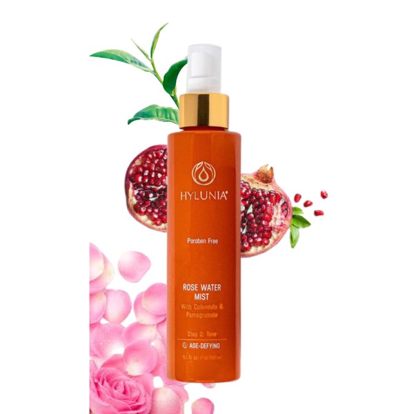 Hylunia Rose Water Mist - 5.1 fl oz - Calendula and Pomegranate - Natural Vegan Skin Repair