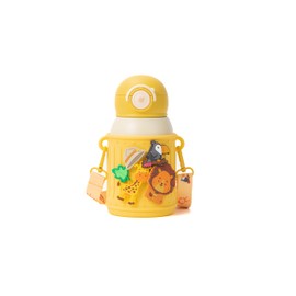 Le Glacier - Juego de vasos aislantes para niños, taza de acero inoxidable de 16 onzas con tapa y popote, diseño de doble pared, agarre de silicona, mangas de patrón lindo (Safari)