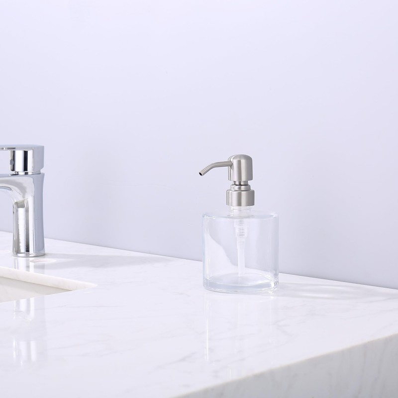 ICREEH Clear Glass Bathroom Soap Dispenser with Rust Proof Stainless