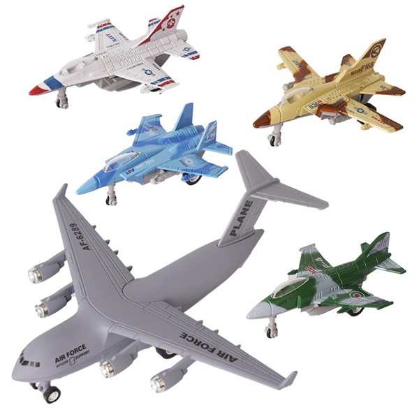 Crelloci Airplane Toy 5 Pack Military Fighter Jet Toys Set Pull Back Toys, Diecast Metal Jet Plane Toys for Boys, Air Force Bomber Aircraft Gift for Children Kids Girls 3 Years Party Favors