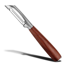 KULUNER Premium High-End Rosewood Handle and 304 Stainless Steel Serrated Blade - An Ultra-Sharp Rotating Peeler for Potatoes, Fruits, and Vegetables, Ergonomically Designed for Easy Peeling.