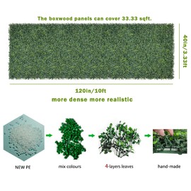 Bybeton Artificial Ivy Privacy Fence Screen, 40"x120" (33.33 sqft) UV-Anti Faux Boxwood Leaves Grass Wall Roll for Patio Balcony Privacy, Garden, Backyard Greenery Wall Backdrop and Fence Decor