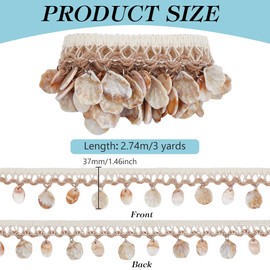 PH PandaHall 3 Yards Shell Fringe Trim Braid Lace Trim 1.46 inch Wide Shell Lace Border Ethnic Craft Ribbon Sewing Fabric Trim Boho Lace Trimming for Costume Lampshade Garment Curtain Dress Decor