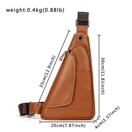 Chest Bag Men's Leather Small Shoulder Bag Triangle Anti-Theft Sling Crossbody Bag Men's Sling Leather Bag Shoulder Bag, 9052 Brown