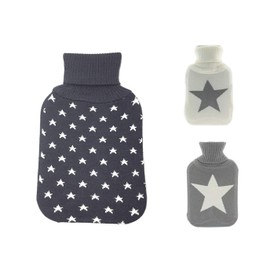 LB H&F Lilienburg Hot Water Bottle Cover Star Grey Modern Design Hot Water Bottle Cover (Dark Grey - Stars)