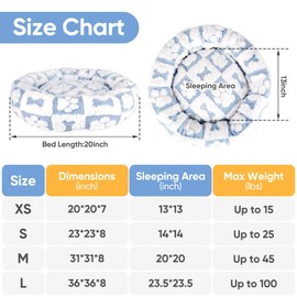 Due Felice Donut Dog Bed for Medium Dogs 31 Inch Round Claming Round Dog Beds Circle Cuddler Pet Bed Fluffy Warm Soft Round Bed Removable Washable Cover Anti-Slip Bottom, Blue Paw Bone