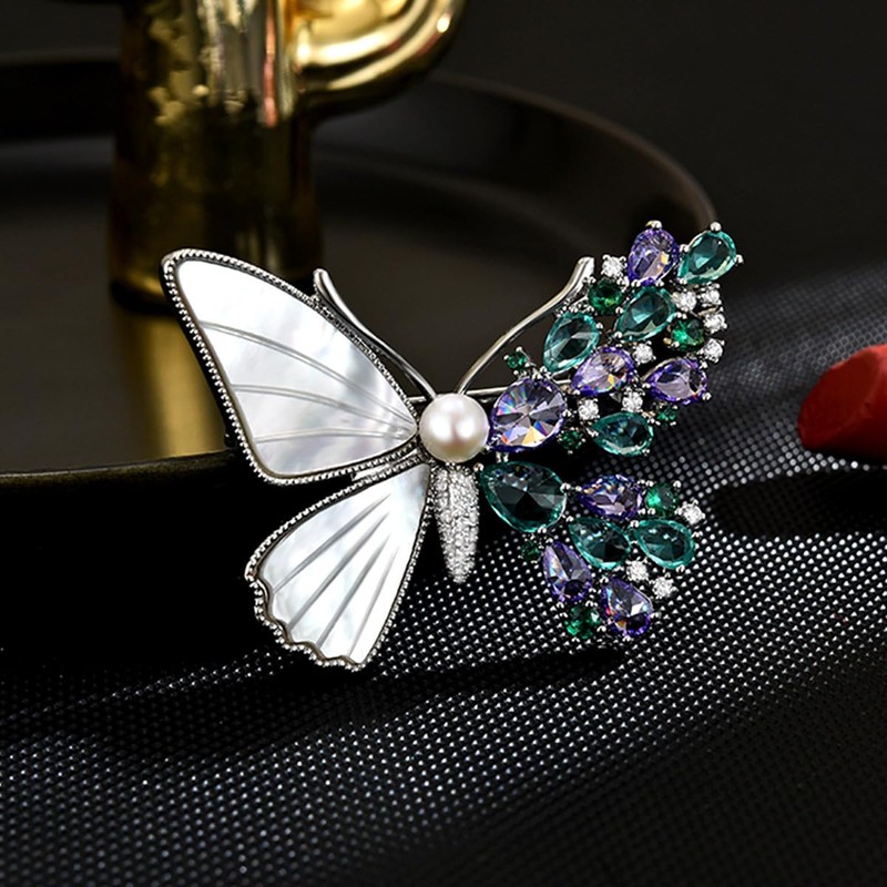 Elegant Silver Butterfly Brooch - Copper with Tungsten Gold Plating,