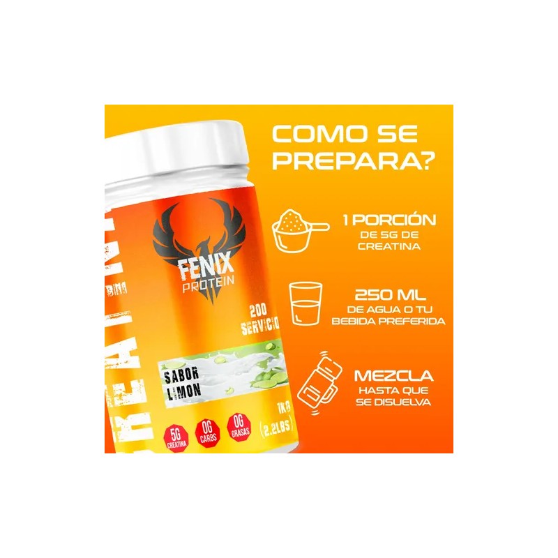 Creatina Monohidratada Fenix Protein 1kg 200 Servicios