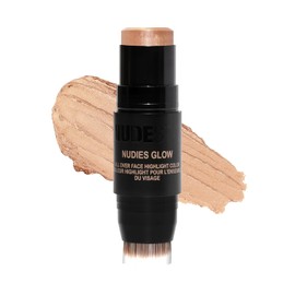 Nudestix Nudies Glow Highlighter Stick – Multi-Use Cream Highlighter for Cheeks, Eyes & Body with Built-In Brush | Dewy, Radiant Finish | Clean, Vegan & Travel-Friendly Makeup (Bubbly Bebe)