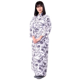 Ai Indigo Women's Gauze Yukata, Color, Made in Japan, 100% Cotton, Double Layered Gauze with Obi, Ryokan Yukata, white