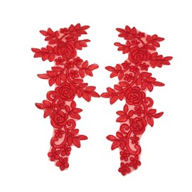 MMvolesy 1 Pair Red Lace Flower Wedding Dress Patch Embroidered Sew for Costume Dress Decor Patch Sewing Applique Crafts 13.75 * 5.5Inch
