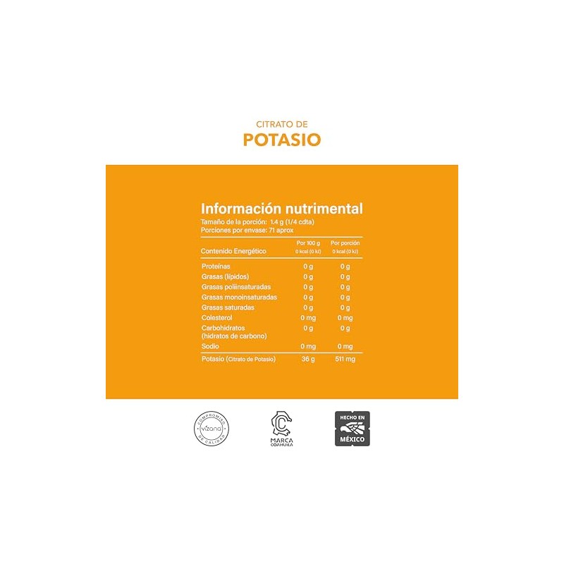 VIZANA NUTRITION | Citrato de Potasio en Polvo (Tripotásico Monohidratado)