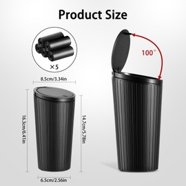 Mini Car Bin, Car Trash Can with Lid, Waterproof Bin for Car with 5 Rolls of Bags, Leakproof Plastic Car Bins for Front of Car, Small Portable Clean Bin, for Car Home Office (Red)