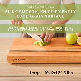 SHUMARU Mahogany Edge-Grain Cutting Board 19×12×1.6″ – Handmade in Bali with Black Sono Wood Inlays, Knife-Friendly, Non-Slip Feet & Ergonomic Handles – Luxury Gift for Chefs & Food Lovers