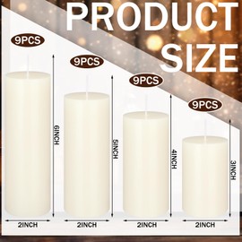 MTLEE 36 Pcs Pillar Candles Bulk Unscented Candle Set 38 Hour Long Burning Candles Dripless Clean Burning Dinner Candle for Emergency Wedding Spa Party (Beige,4 Sizes)