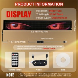 52x7.48Inch Devil Eyes for Windshield, LED Eyes Lights for Truck, Dynamic Digital Scrolling LED Display, App Control and Remote Control, LED Lights for Business Shop Bar (Large Size for Cars/Trucks)
