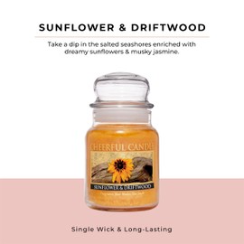 A Cheerful Giver - Sunflower & Driftwood - 6oz Small Scented Candle Jar with Lid - Cheerful Candle - 35 Hours of Burn Time, Candles Gifts for Women, Yellow