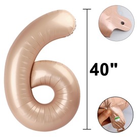 40 Inch Caramel Balloon Number 6 Balloon,6 Foil Mylar Helium Large Digital Balloon Birthday Numbers Jumbo Balloons 16th or 61st Anniversary Party Decorations Supplies