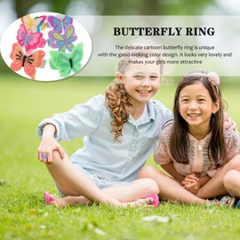 Toyvian 12 Pcs Butterfly Rings: Silicone Decorative Finger Rings for Little Girls - Ideal for Little Girls Princess Pretend Play, Dress Up, Birthday, Party Favors(Assorted Color)