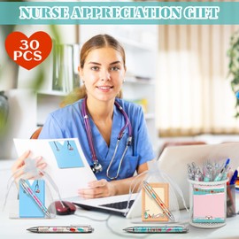 Moinchore 90 Pcs Employee Appreciation Gifts Set 30 Pcs Inspirational Sticky Notes 30 Pcs Motivational Ballpoint Pens 30 Pcs Mesh Bags Thank You Christian Gifts for Nurse Teacher Coworker(Nurse)