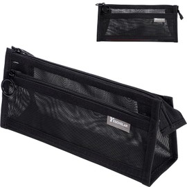 Risipu Clear Pencil Case for Exams Transparent Mesh Pencil Case Double-Layer Pencil Bag Durable Metal Zipper Triangular Design Pen Case for School Office Travel (Black)