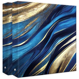 3 Ring Binder, Three Ring Binder for Letter-Size Paper, 1 Inch Round Ring Binder with Dividers, Decorative Cute Hardcover Binder Organizer, Decorative Cute (Navy Marble 2 Pack)