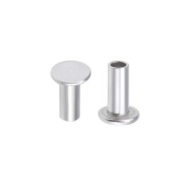 sourcing map Aluminium Flat Head Half Tube Rivets Silver M3 x 7 mm Pack of 100