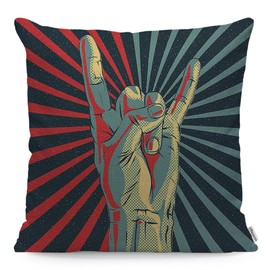 WONDERTIFY Gesture Love Cushion Cover Music Rock N Roll Decorative Throw Pillow Covers, Sofa Pillow Case Red Teal 45X45 Cm